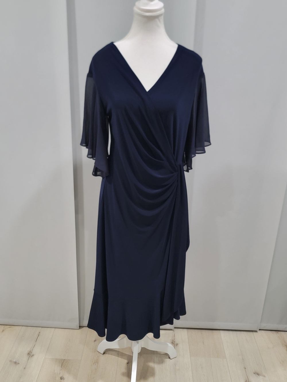Joseph Ribkoff Navy V-Neck Draped Midi Dress